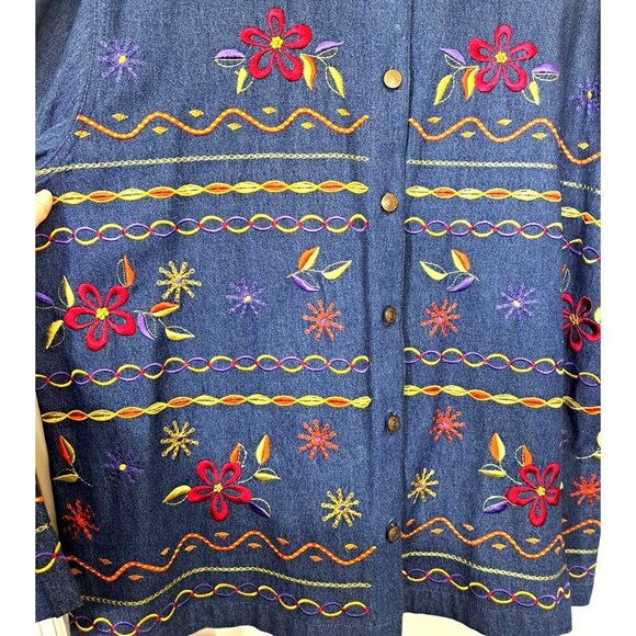 Vintage Bechamel Woman 1X Medium Wash Denim Embroidered Shacket Coastal Grandma - Picture 8 of 11